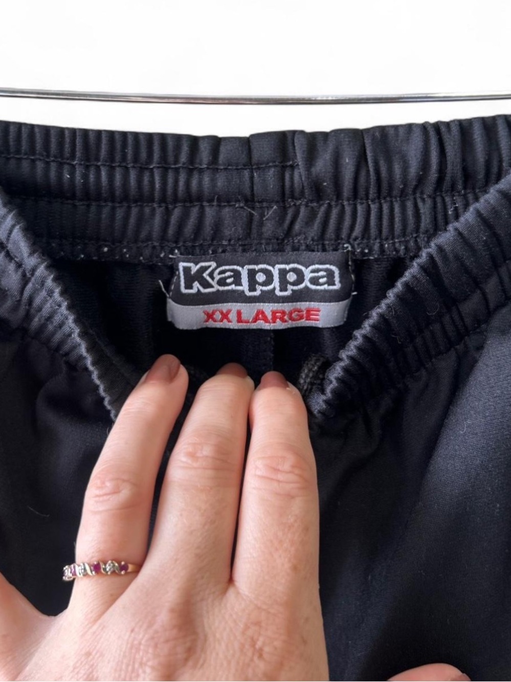 Vintage Kappa Black Track Snap Tear Away Pants Banda Logo Tape Elastic Waist XL - Picture 3 of 8
